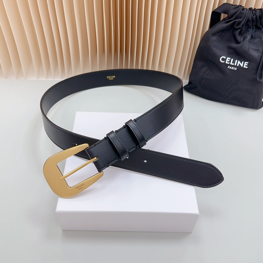 CEL Gold Western 35mm Belt Black Cowhide 175057
