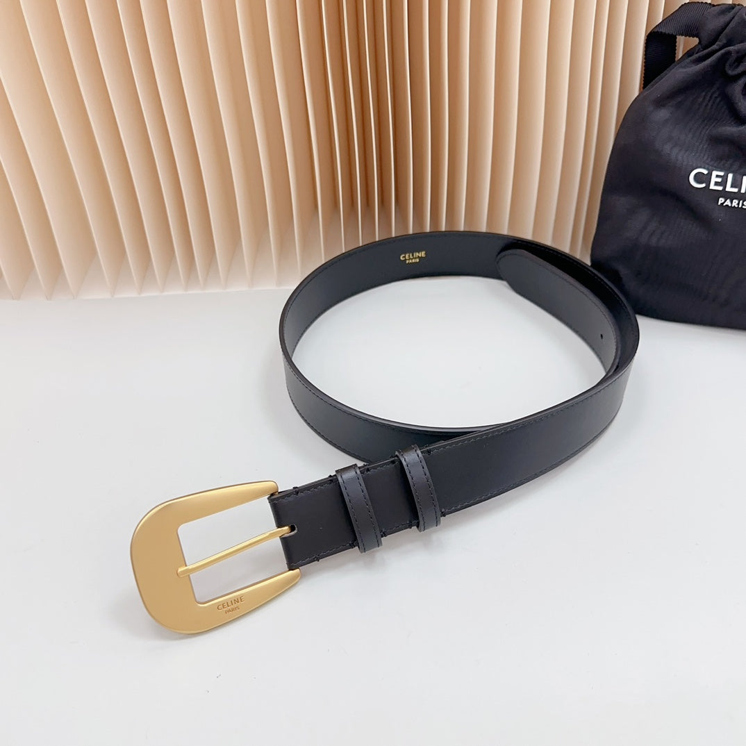CEL Gold Western 35mm Belt Black Cowhide 175057
