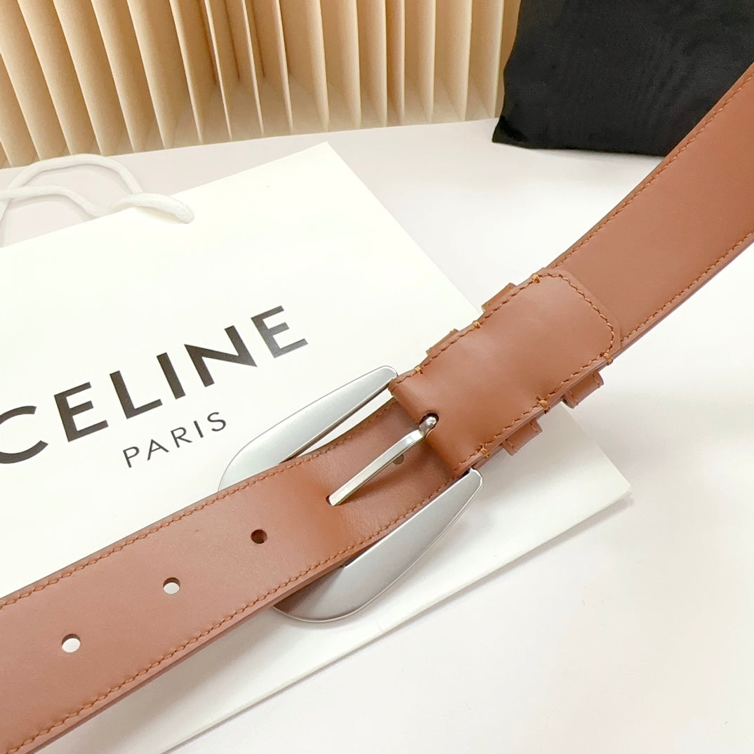 LARGE WESTERN 35 MM BELT BRONZE BROWN CALFSKIN SILVER HARDWARE