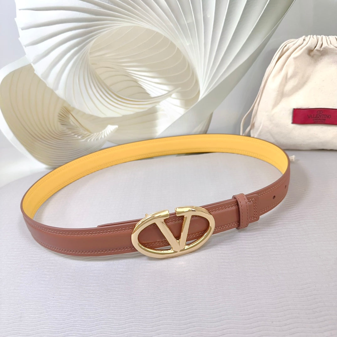 The Bold Edition Belt 30mm Brown Yellow Calfskin Shiny Gold Buckle