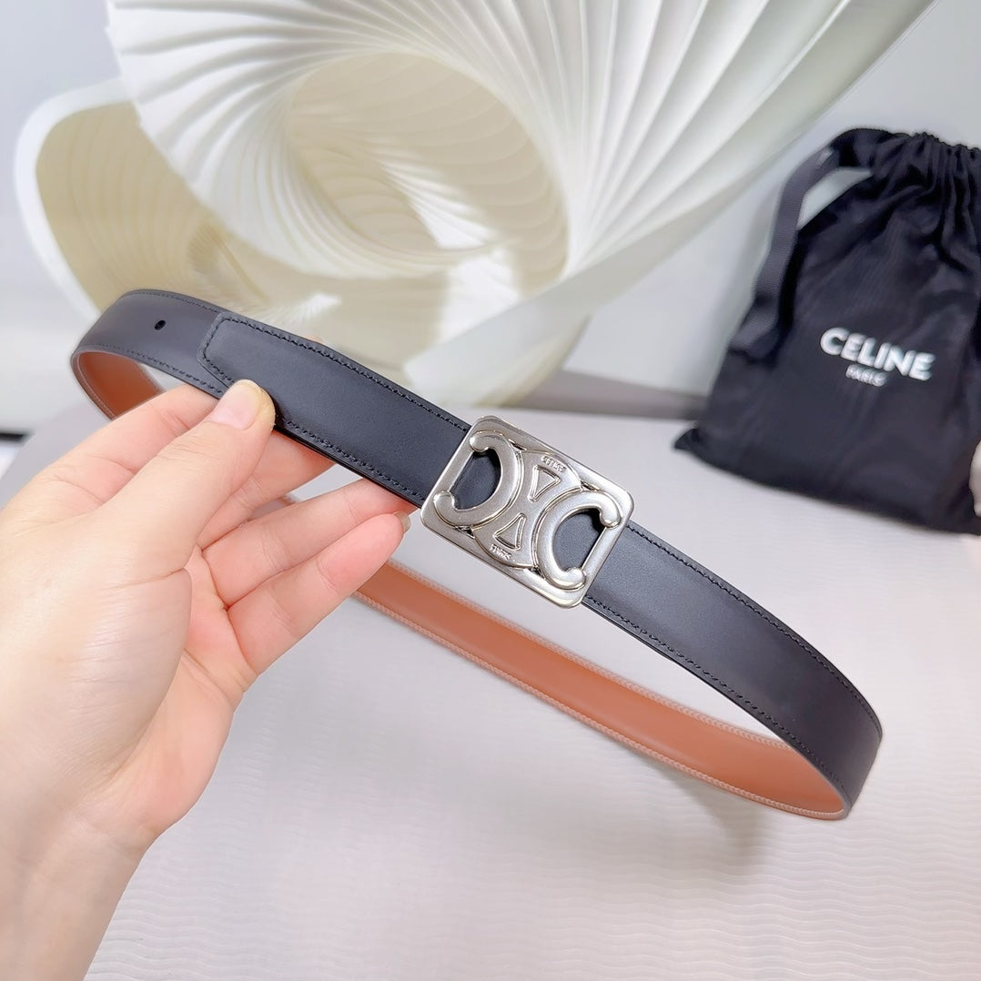 CEL Silver Buckle Belt  25mm Black Calfskin 178252