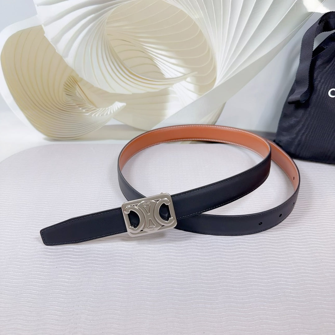 CEL Silver Buckle Belt  25mm Black Calfskin 178252