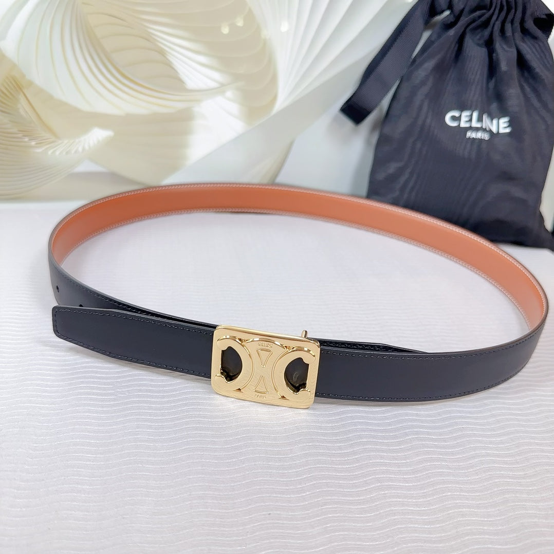 CEL Gold Buckle Belt  25mm Black Calfskin 178253