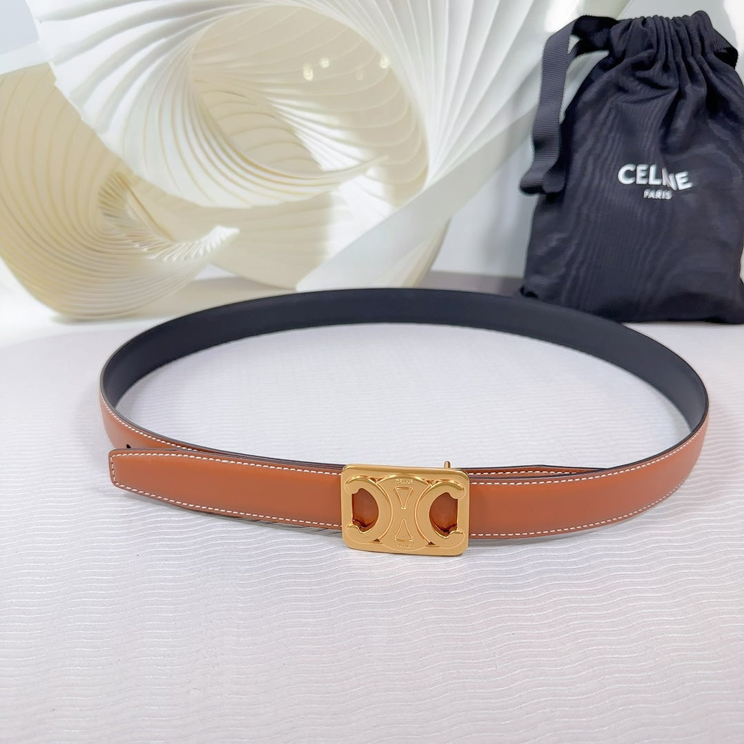 CEL Gold Buckle Belt  25mm Brown Calfskin 178254