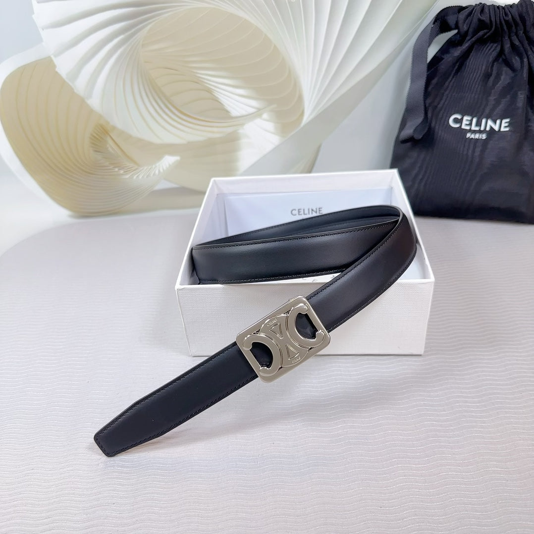 CL MEDIUM 25 MM REVERSIBLE FRAMED TRIOMPHE BELT BLACK CALFSKIN LIGHT SILVER HARDWARE