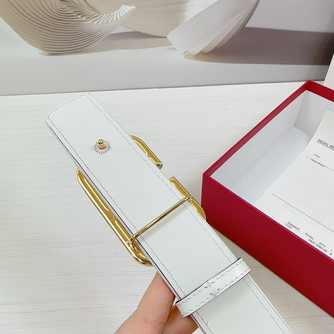 Valenti Toilde Iconographe Belt 40mm White Beige Calfskin Gold Hammered-effect Buckle