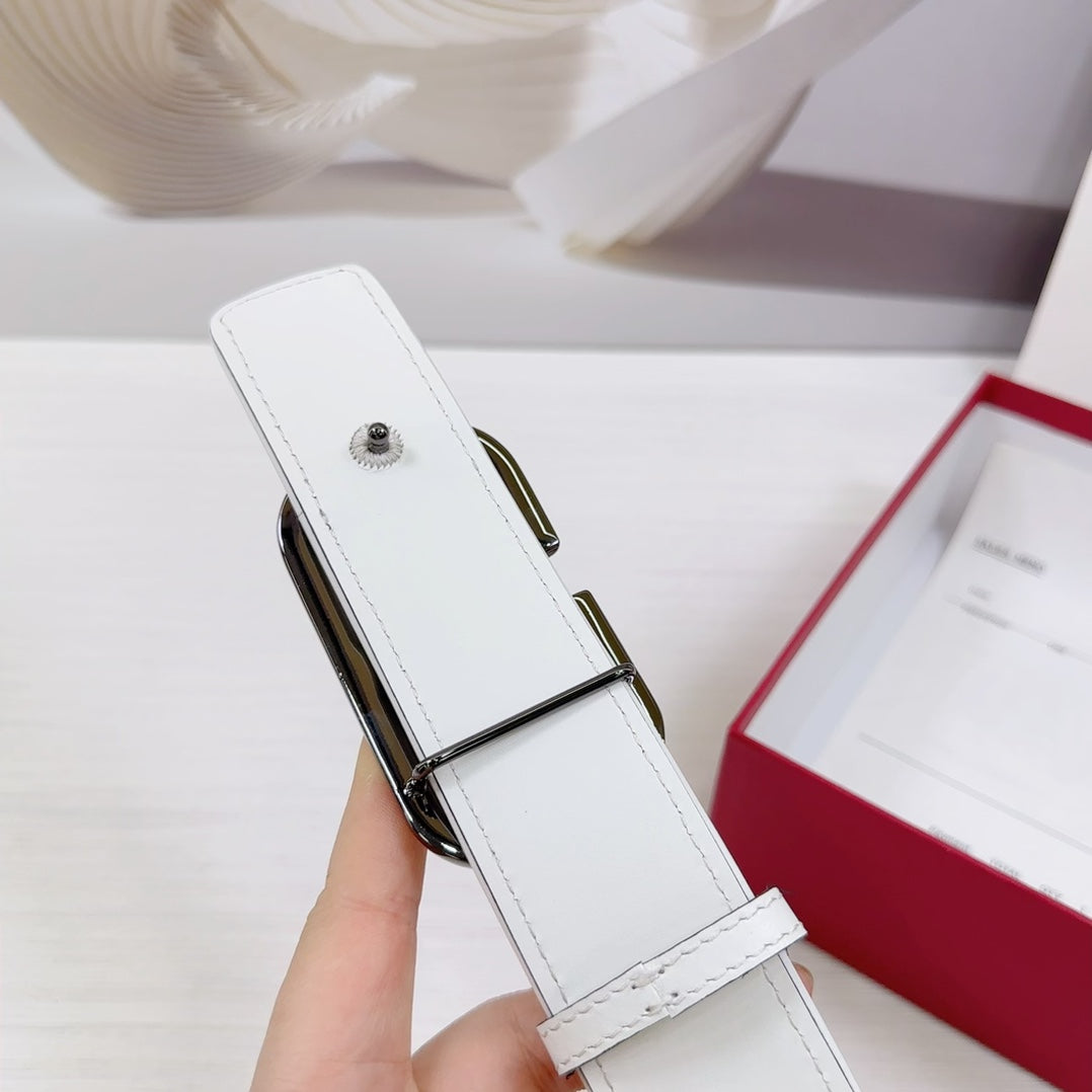 Valenti Toilde Iconographe Belt 40mm White Beige Calfskin Ruthenium-finish Buckle