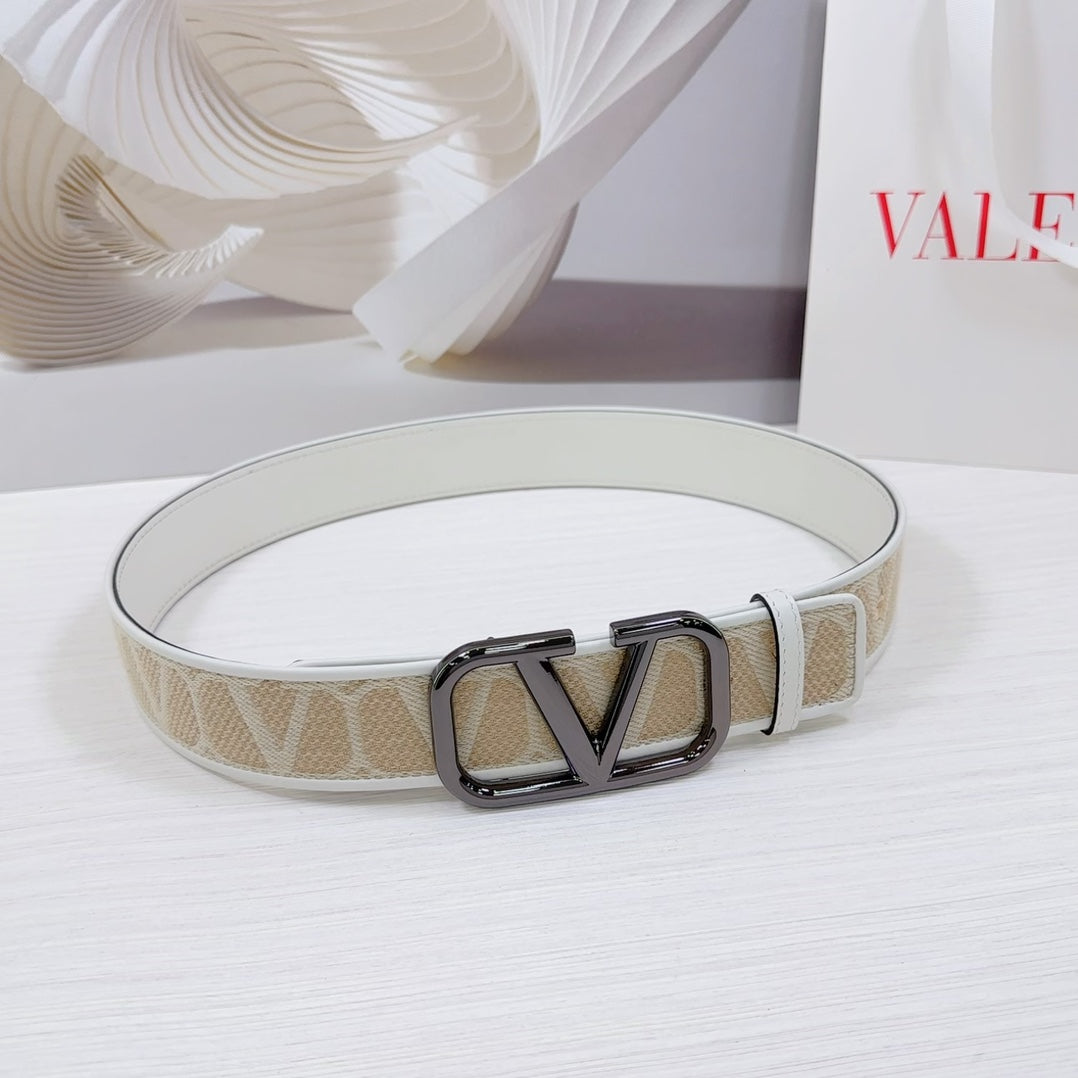 Valenti Toilde Iconographe Belt 40mm White Beige Calfskin Ruthenium-finish Buckle