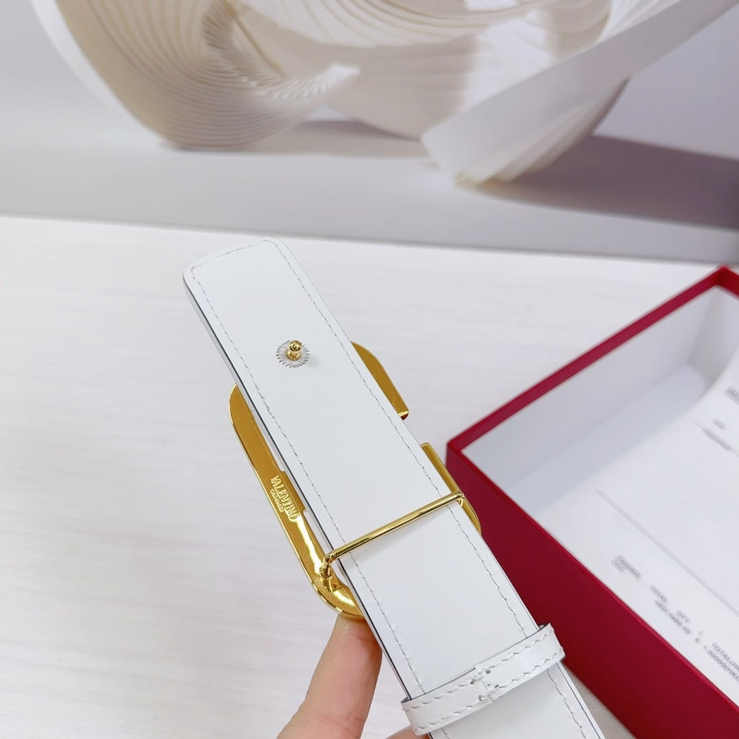 Valenti Toilde Iconographe Belt 40mm White Beige Calfskin Shiny Gold Buckle