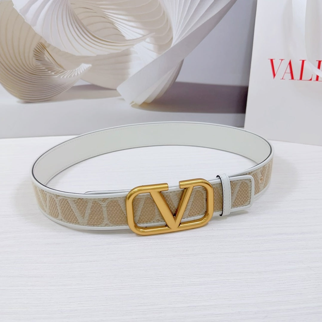 Valenti Toilde Iconographe Belt 40mm White Beige Calfskin Gold Buckle