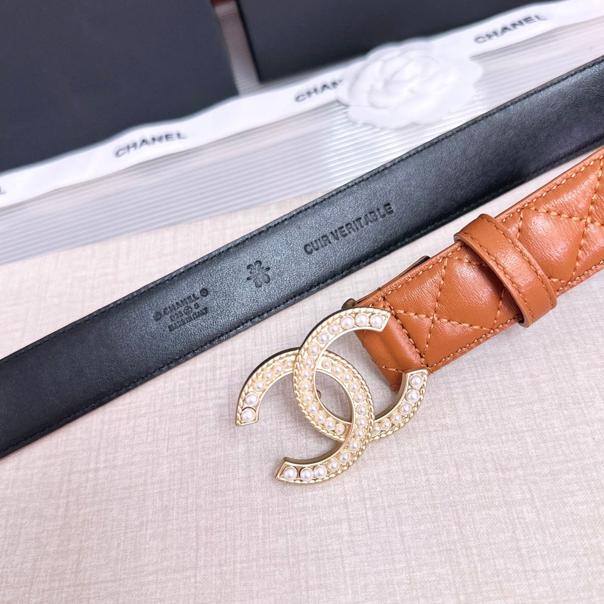 Chanel 2026 Quilted Pearl CC Belt 30mm Lambskin