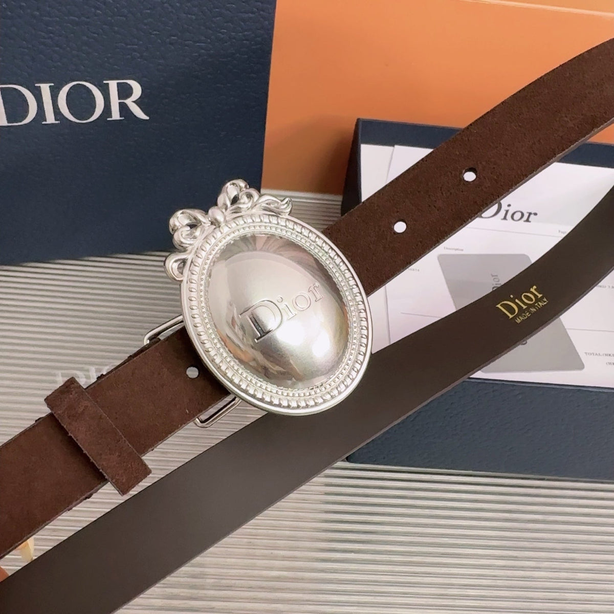 Dior 2026 Medaillon Belt 25mm Suede 218667