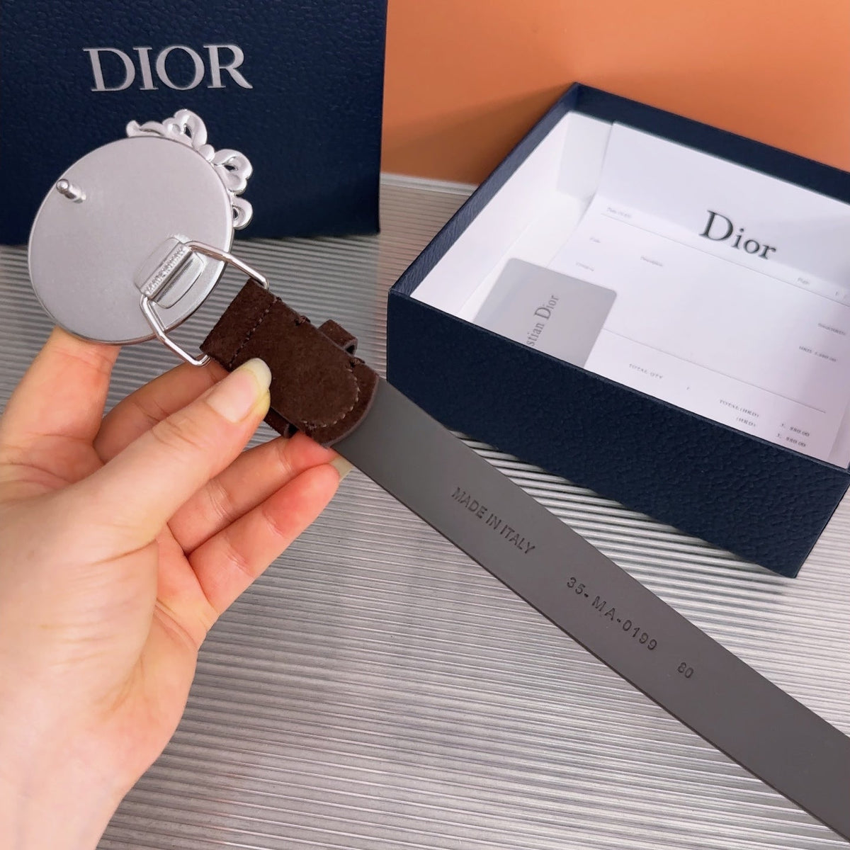 Dior 2026 Medaillon Belt 25mm Suede 218667