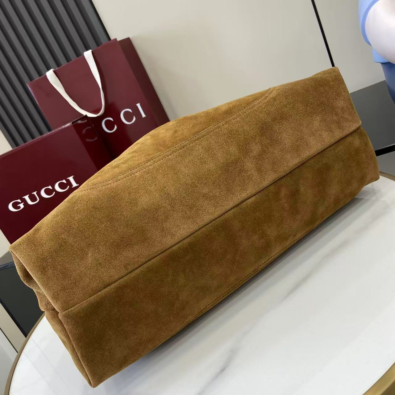 Gucci 25 Softbit Brown Gold Suede Leather 290512