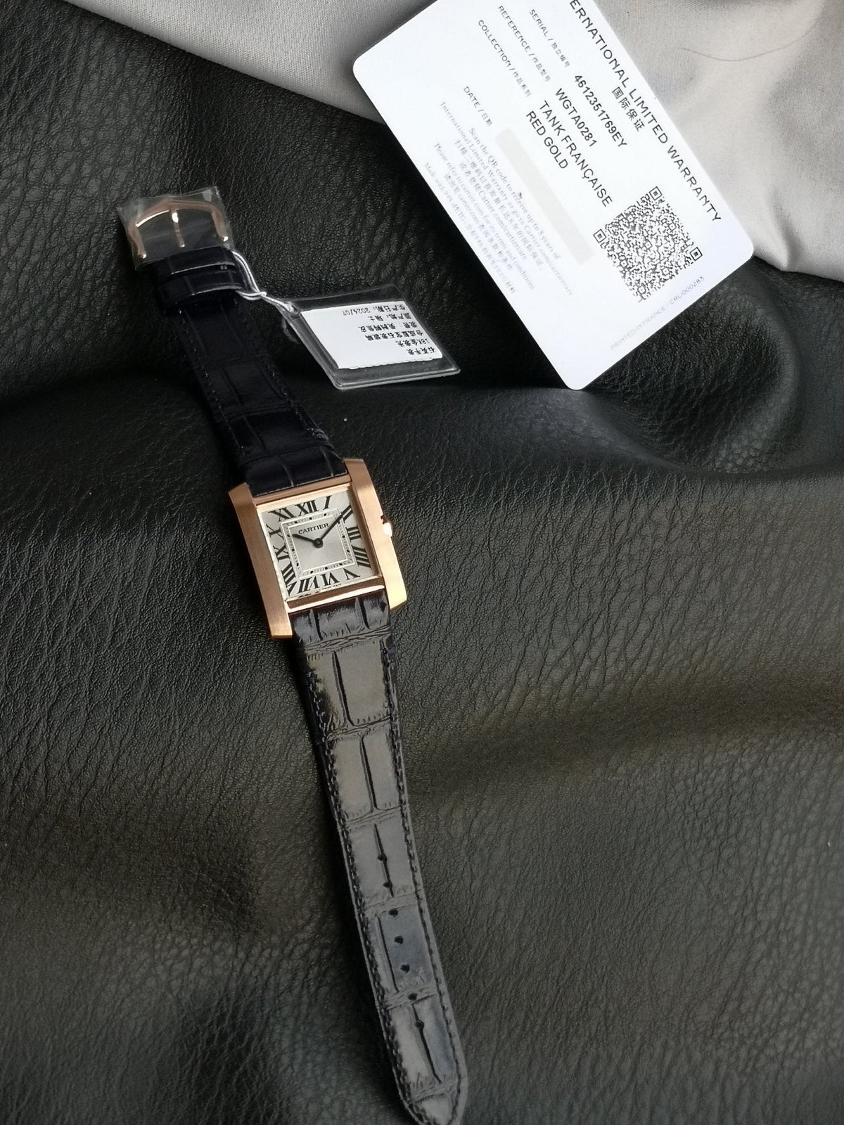 Tank Francaise Pink Gold Case Black Leather Strap