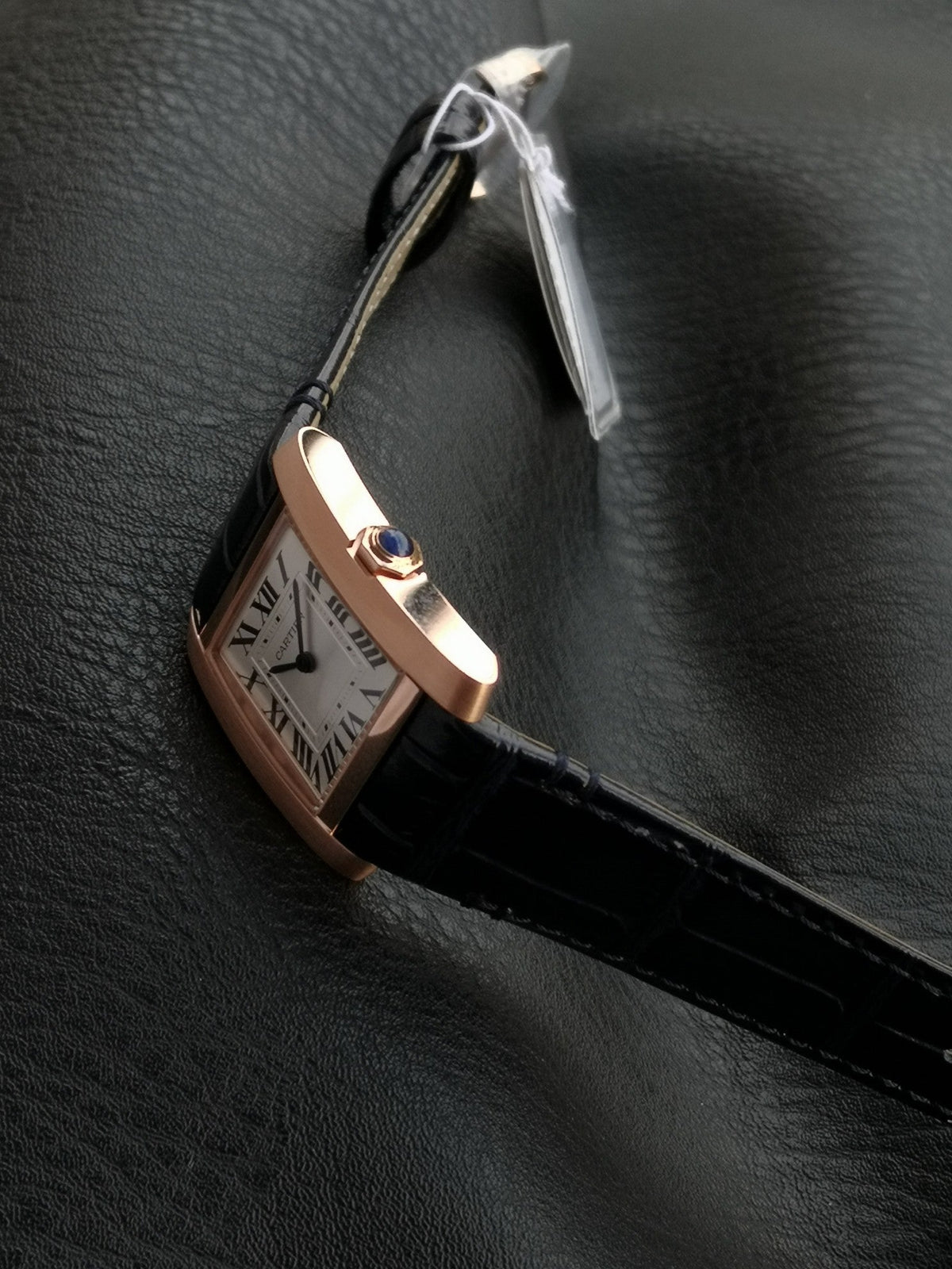 Tank Francaise Pink Gold Case Black Leather Strap