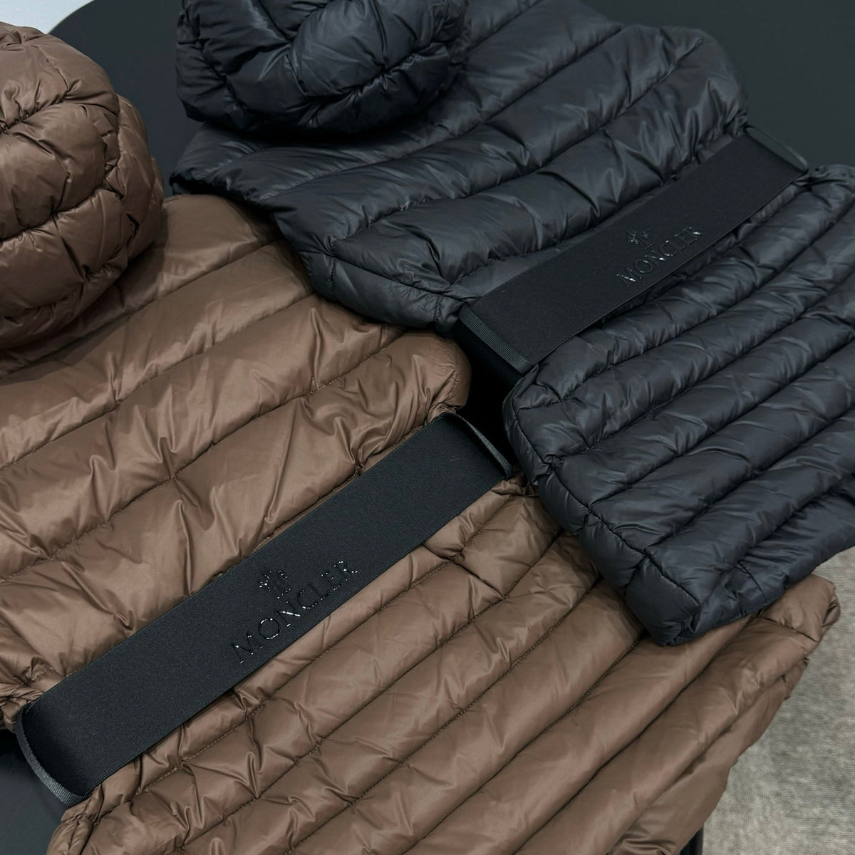 Moncler 2026 Melia Hooded Vest Brown And Black Down Polyester