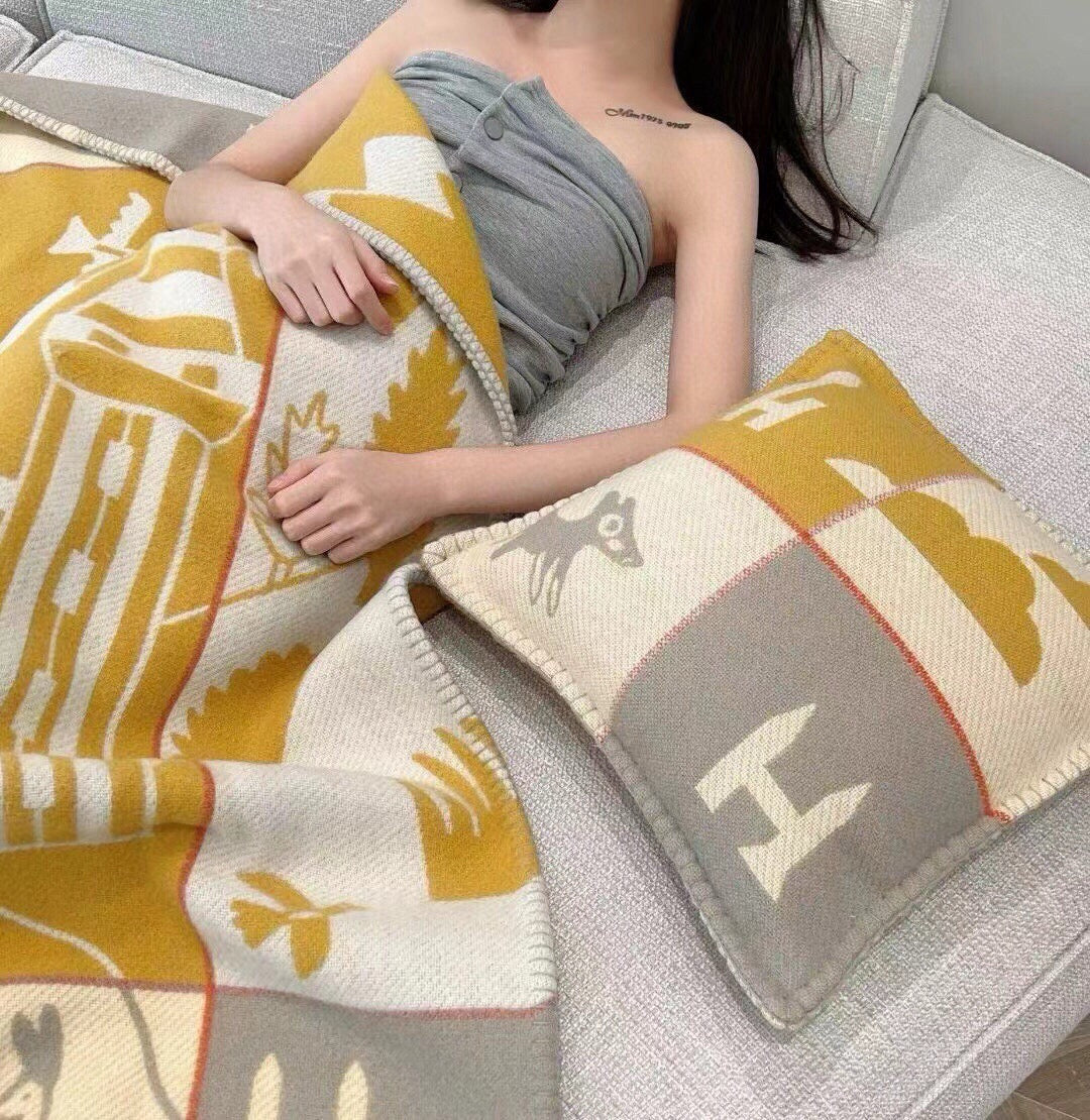 HM Avalon Epopee Blanket Yellow Gray Cashmere Wool 524201