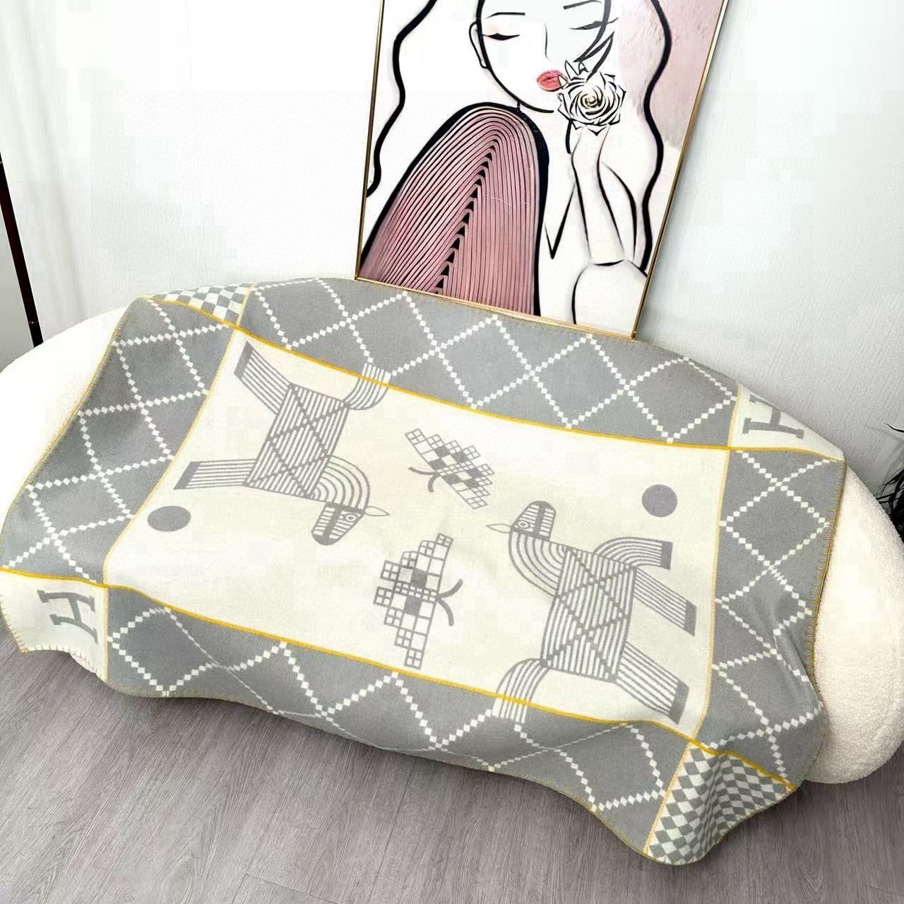 HM Avalon Blanket Gray Mix Cream Cashmere Wool 875778