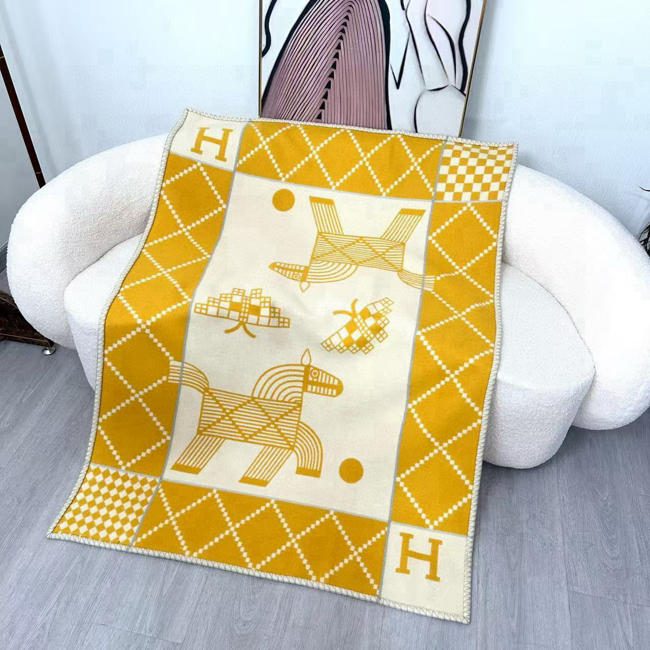 HM Avalon Blanket Yellow Mix Cream Cashmere Wool 875779