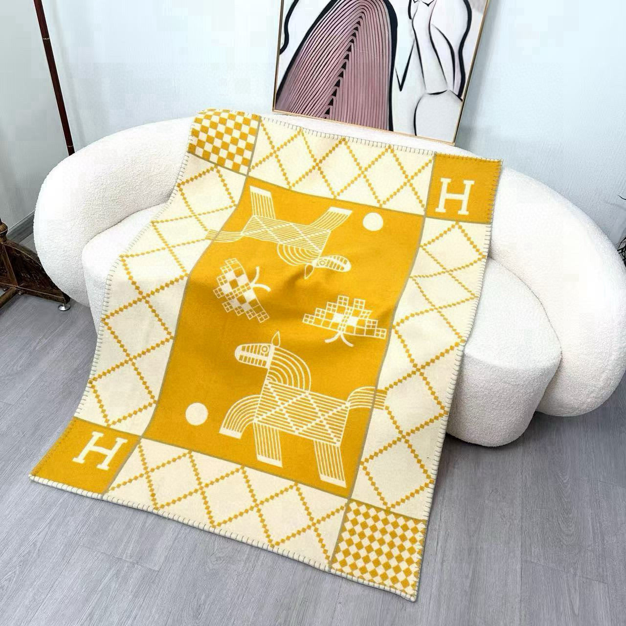 HM Avalon Blanket Yellow Mix Cream Cashmere Wool 875779