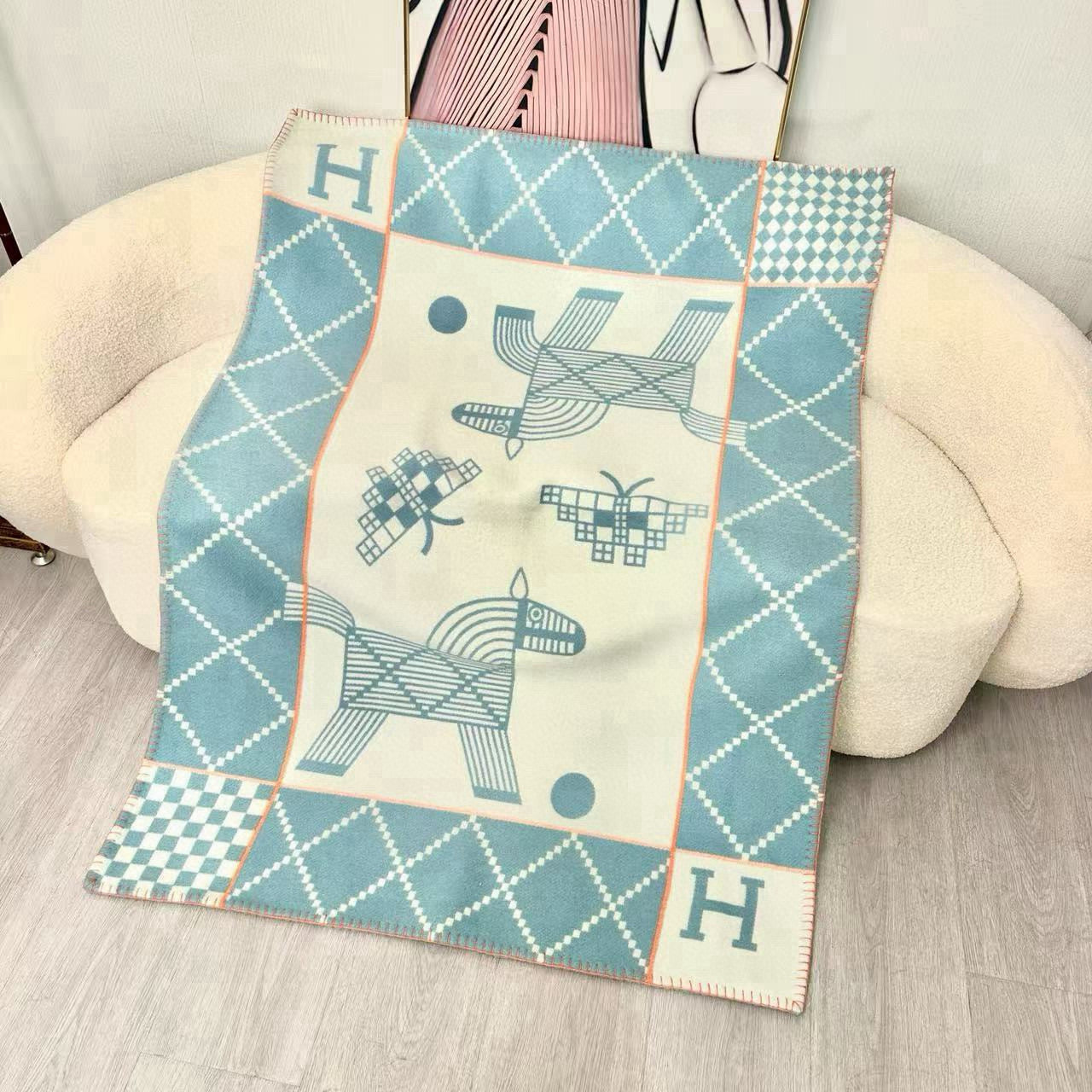 HM Avalon Blanket Clould Blue Mix Cream Cashmere Wool 875780