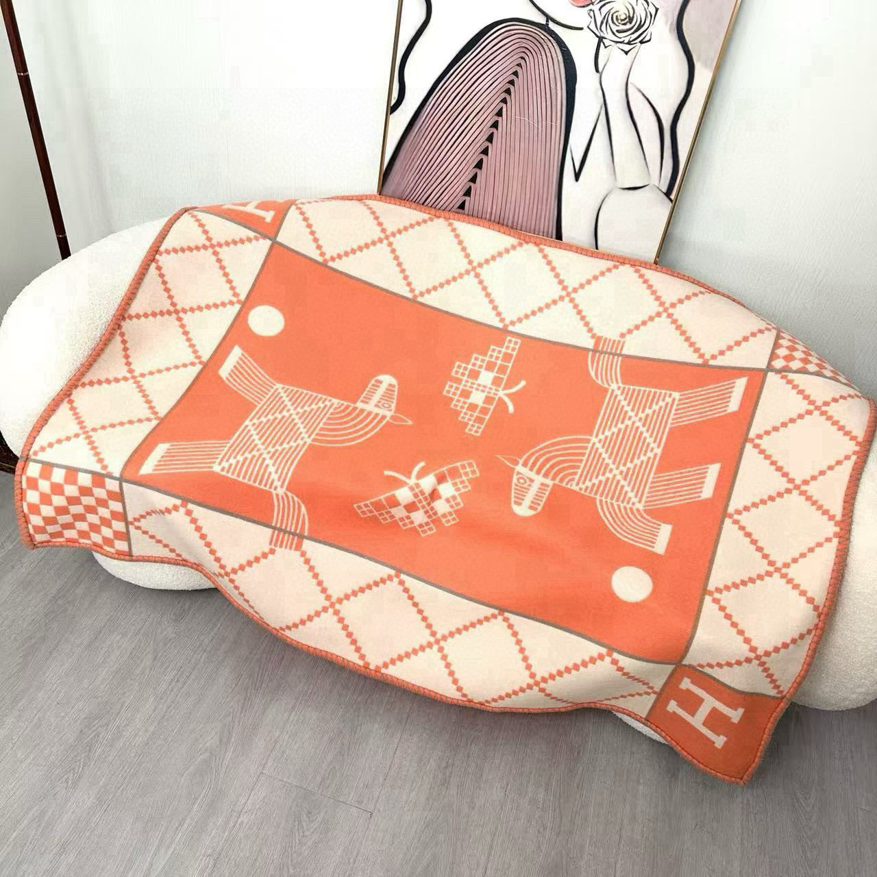 HM Avalon Blanket Orange Mix Cream Cashmere Wool 875781