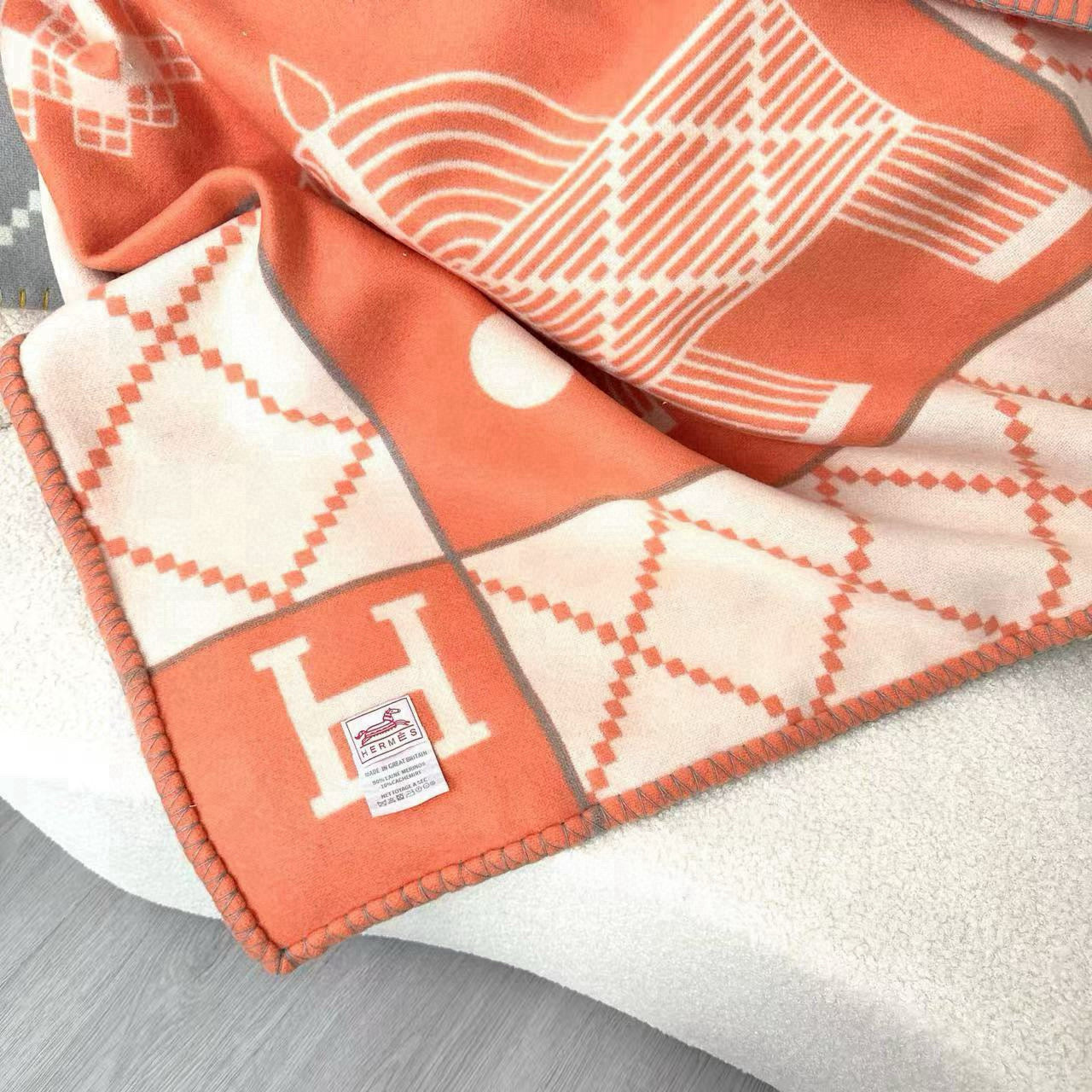 HM Avalon Blanket Orange Mix Cream Cashmere Wool 875781