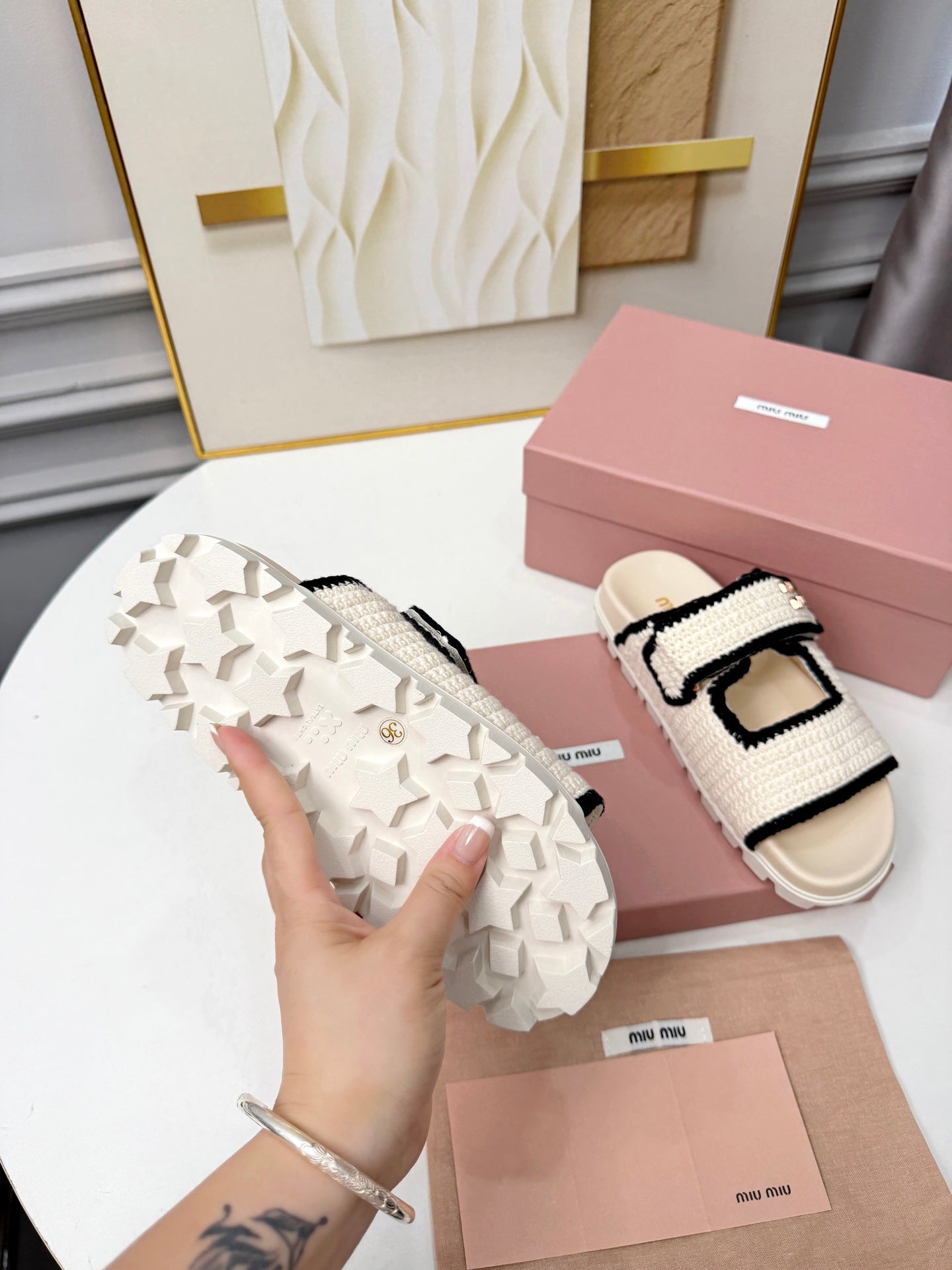 Miumiu 2026 Double-Strap Slides Crochet 935592