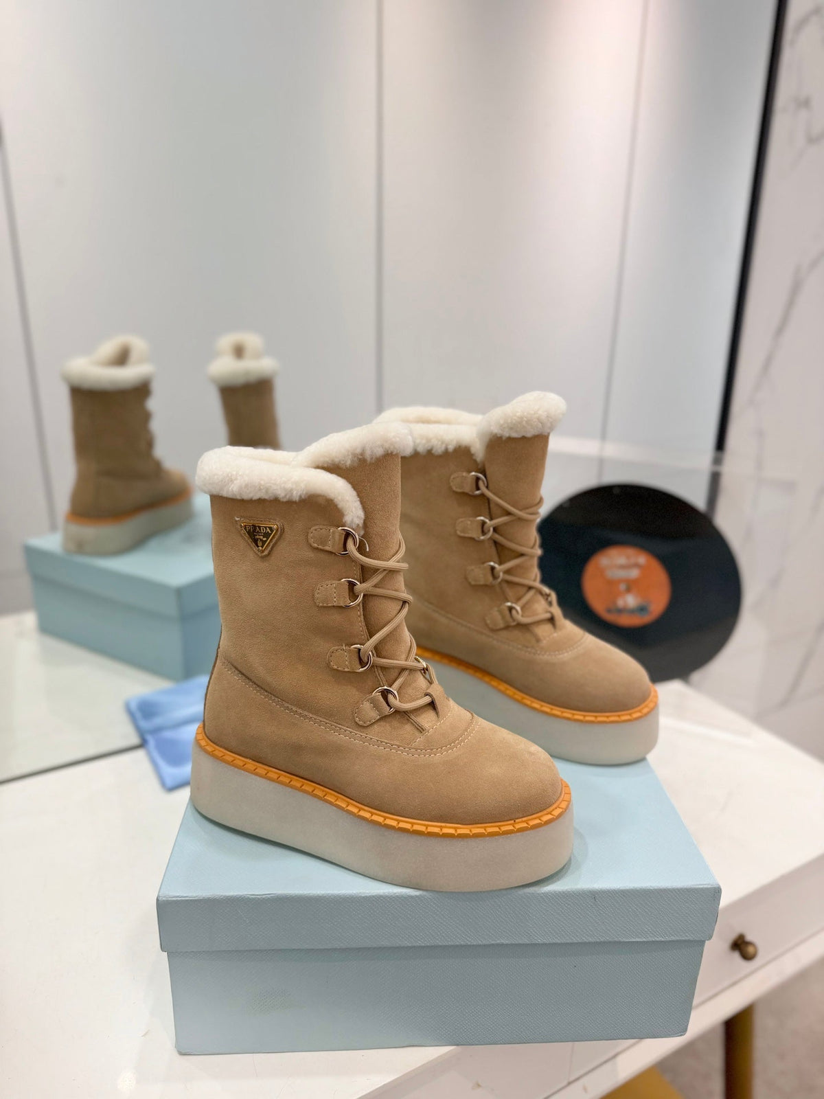 Prada 2026 Platform Snow Boots Suede Wool 166143