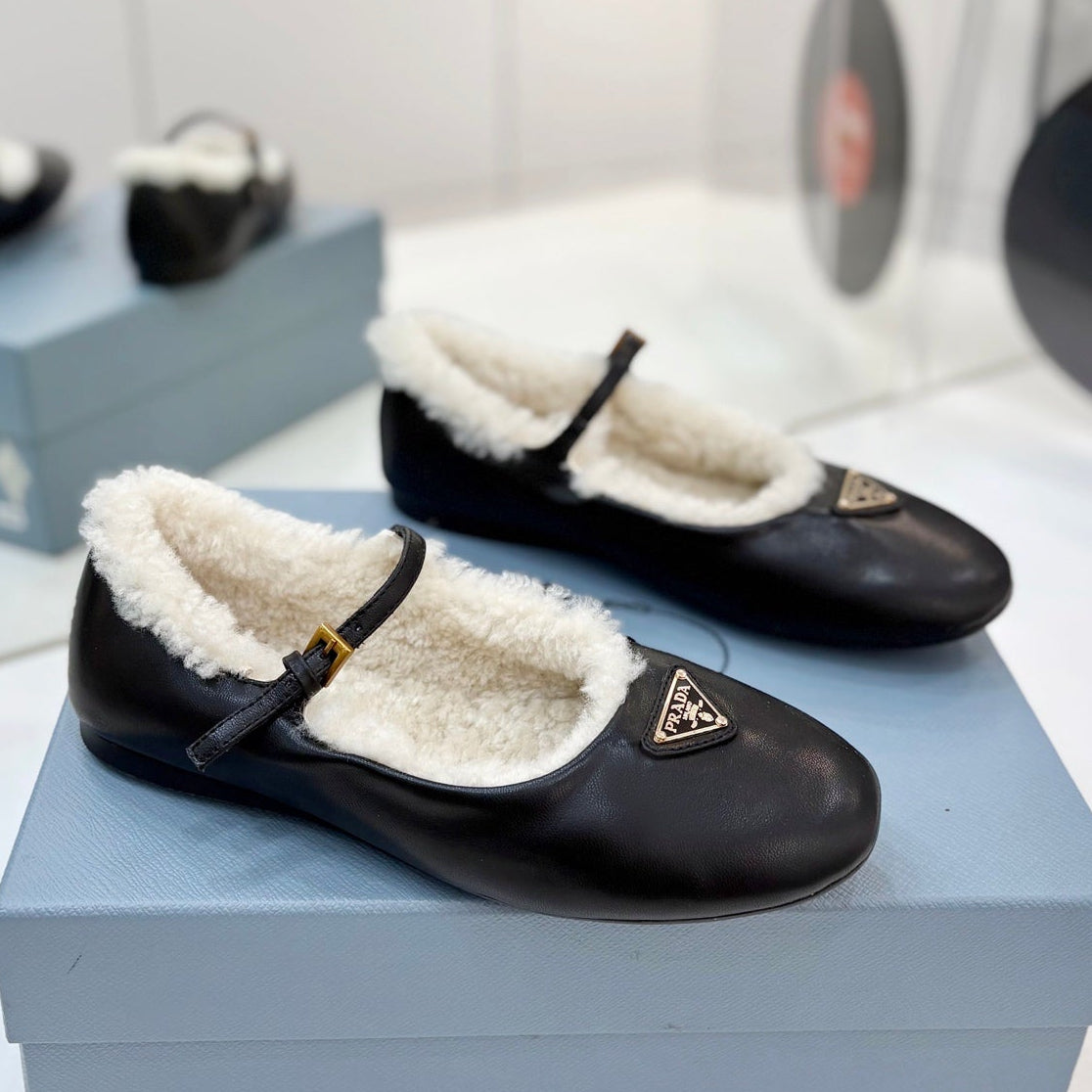 Prada 2026 Ballet Flat Suede Leather Wool 166108