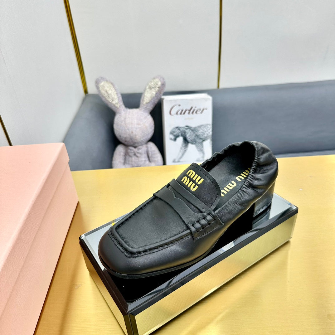 Miu Miu 2026 Square Heel Loafers 40mm Cowhide 981868