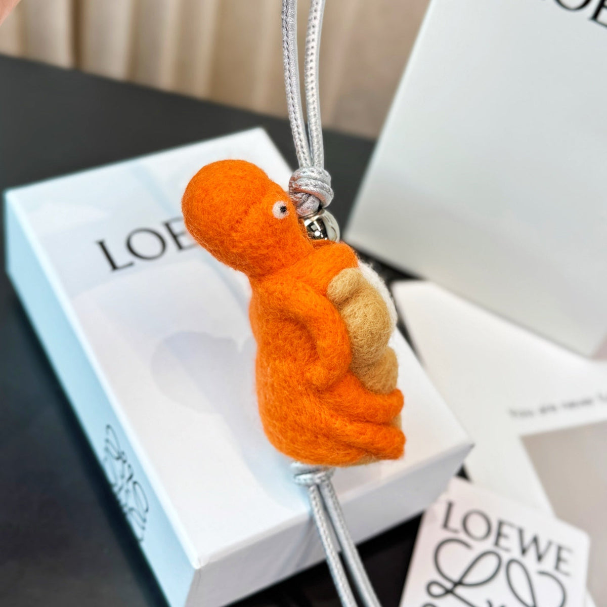 Loewe Hamster And Octopus Charm Orange Beige Felt and Calf
