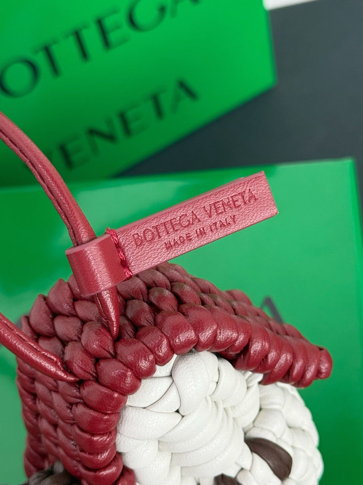 Bottega Veneta House Charm Red White Lambskin