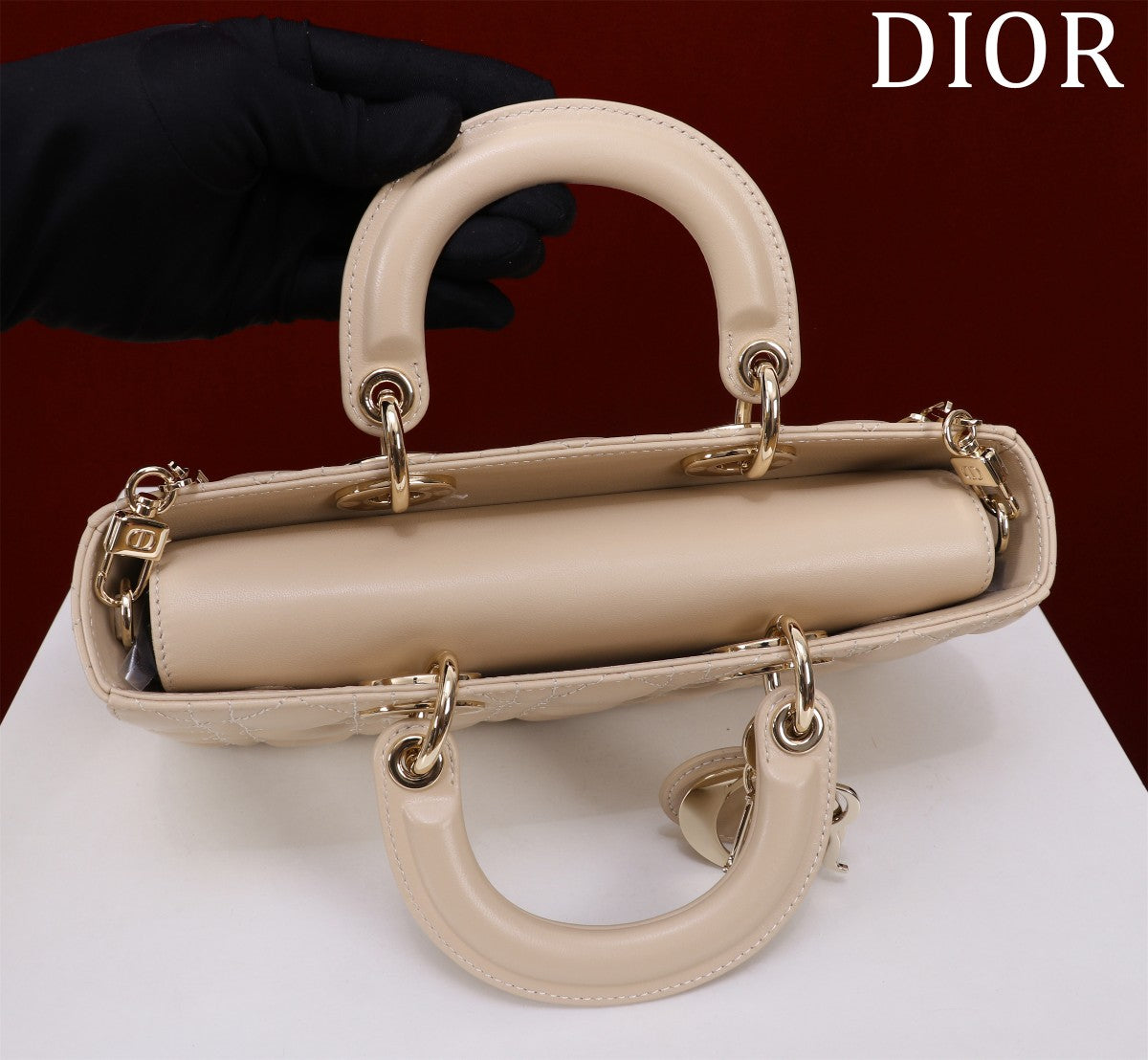 medium lady d-joy 26 light beige lambskin