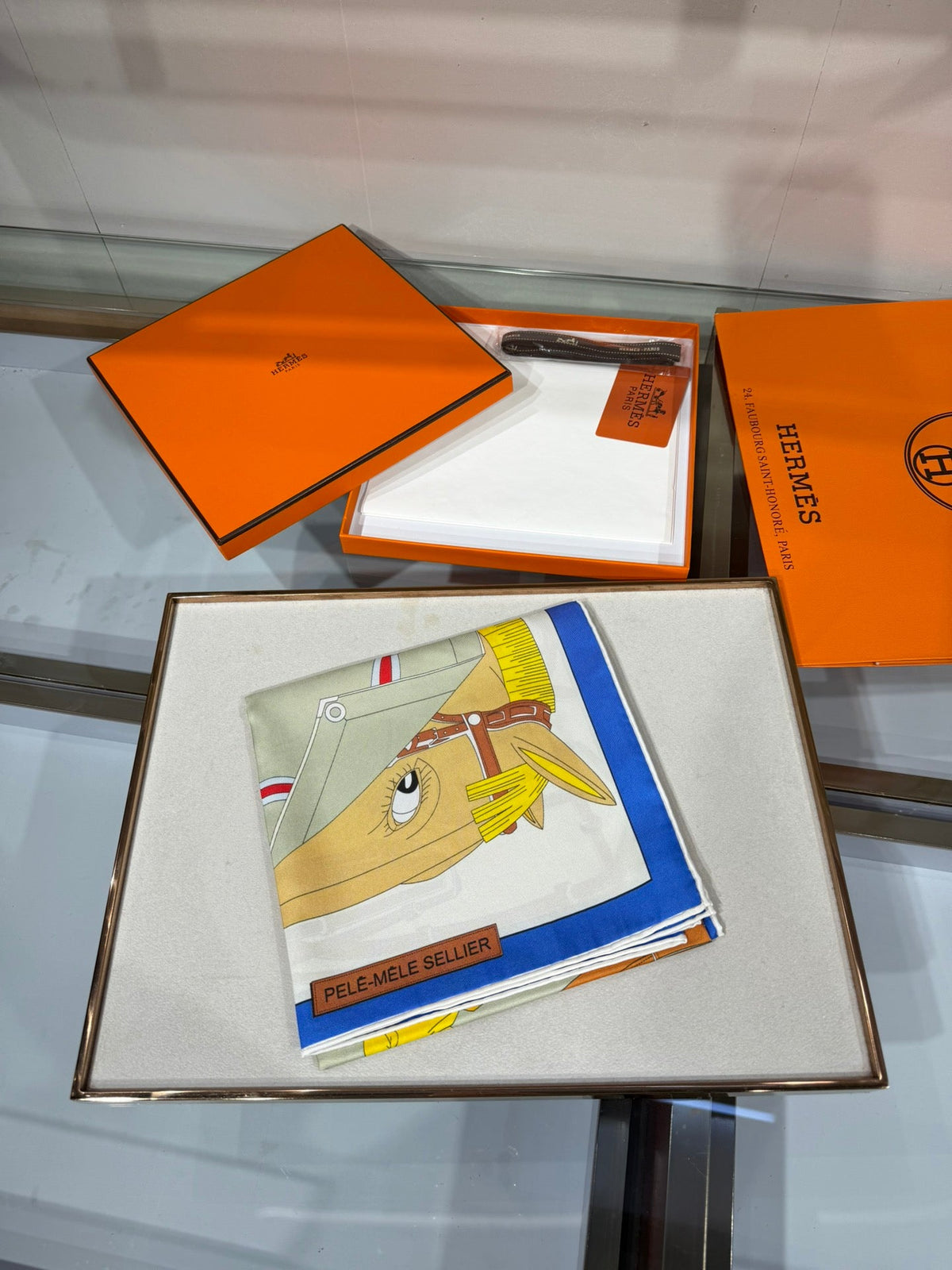 Hermès 2026 Pêle-Mêle Sellier Scarf 90cm Colorful Silk 218413