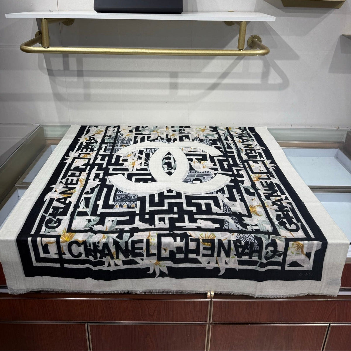 Chanel 2026 Architectural Motif Scarf 200cm Cashmere 213271