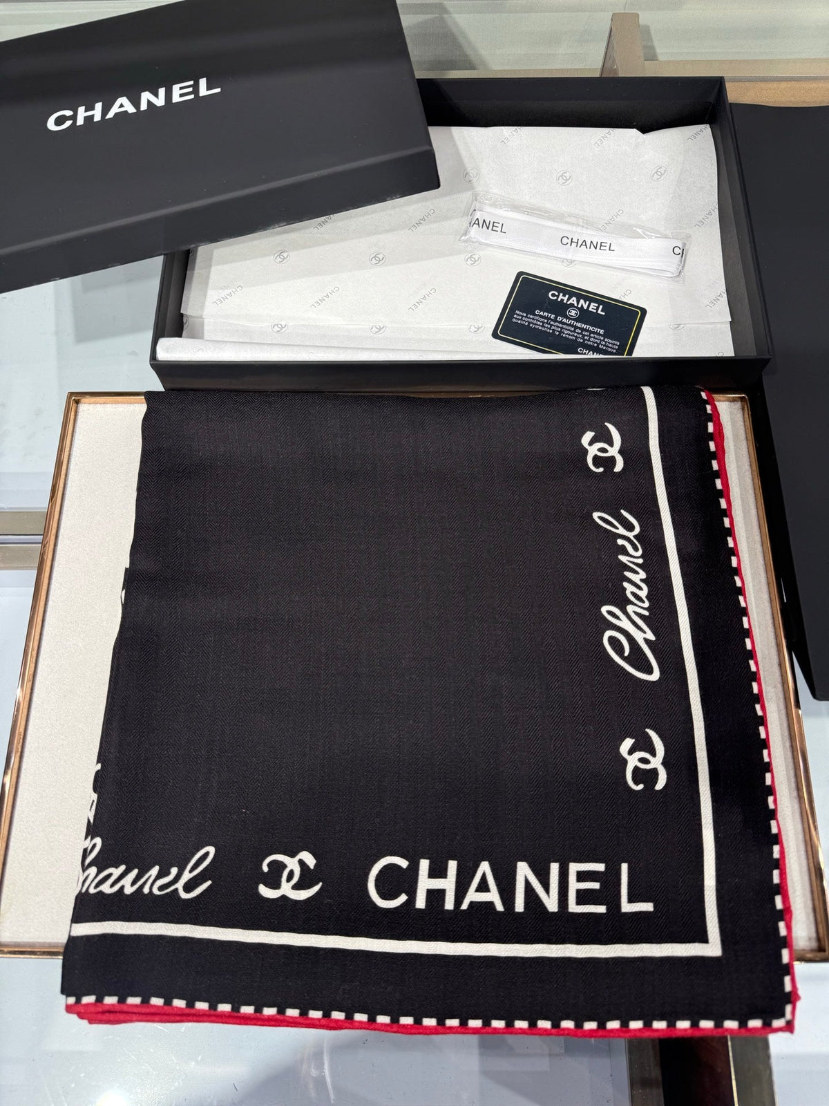 Chanel 2026 Chain Scarf Black Silk Cashmere 219220