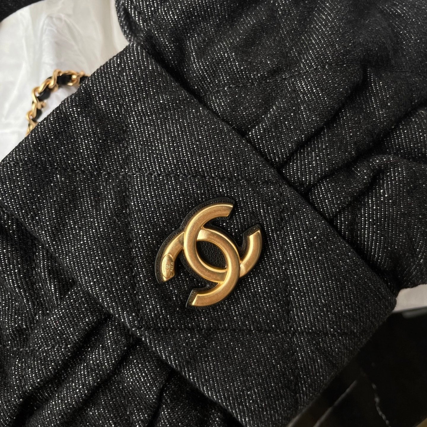 CC 25K Mini Bow Bag 26cm Black Denim