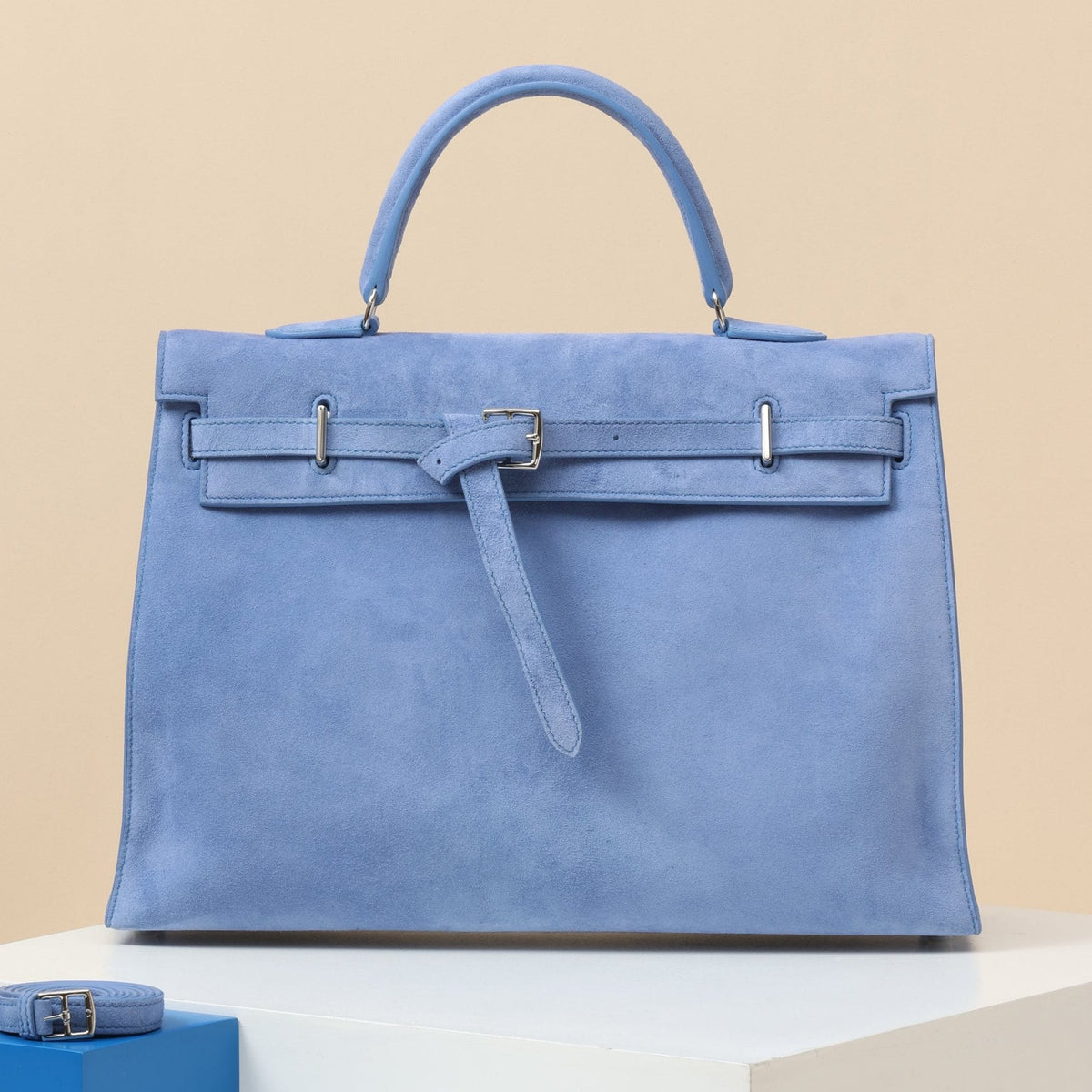 High-end Hermes 2026 Kelly Bag 35cm Bright Blue Suede