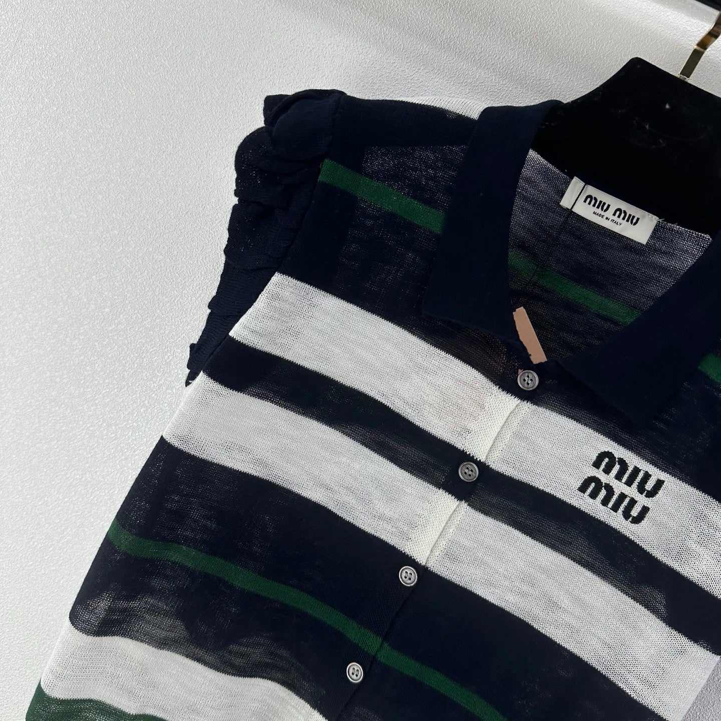 Miumiu 2026 Striped Polo Shirt Navy Blue Cotton 395629