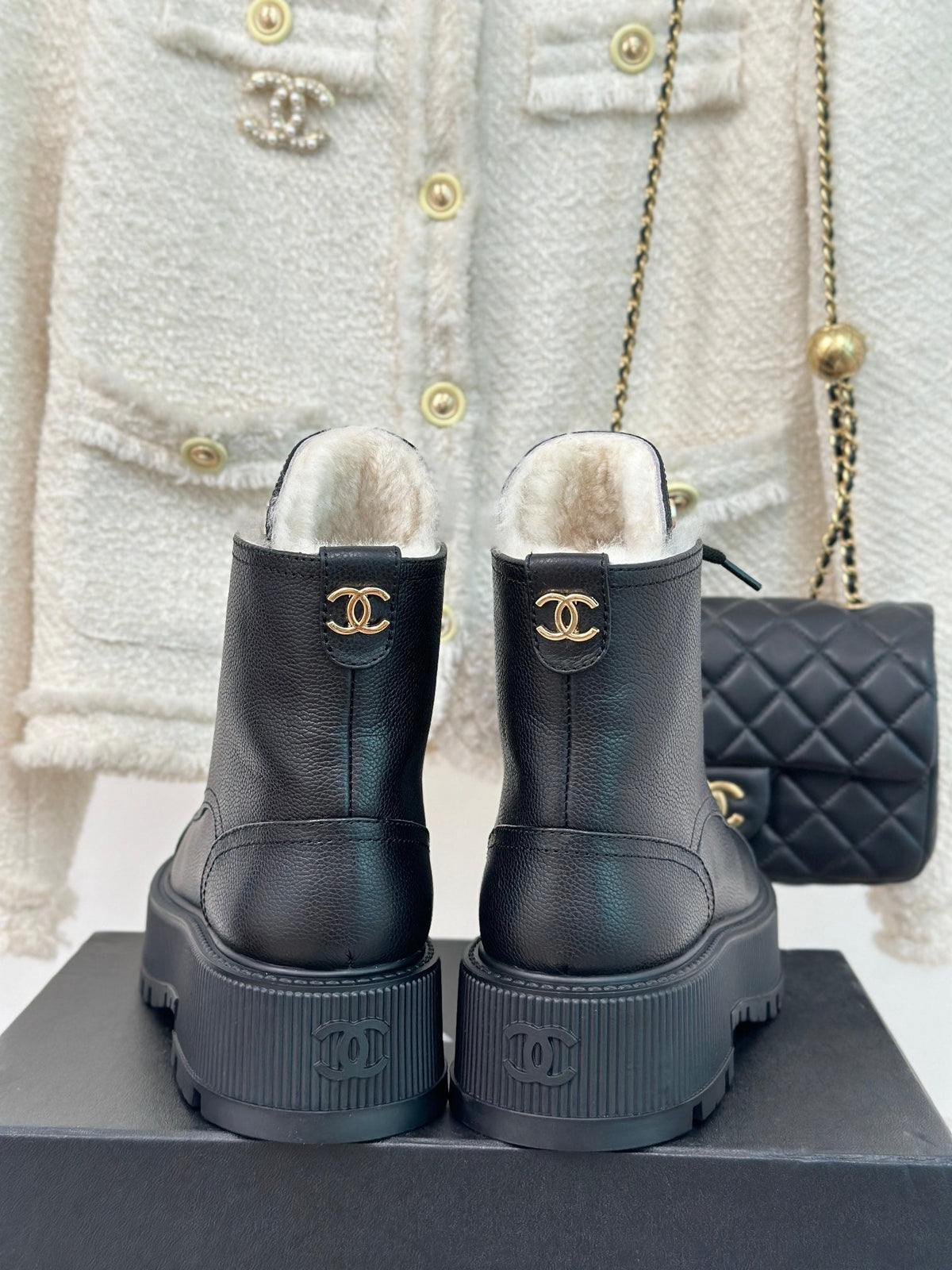 Chanel 2026 Lace-Up Ankle Boots 50mm Leather Wool 188600