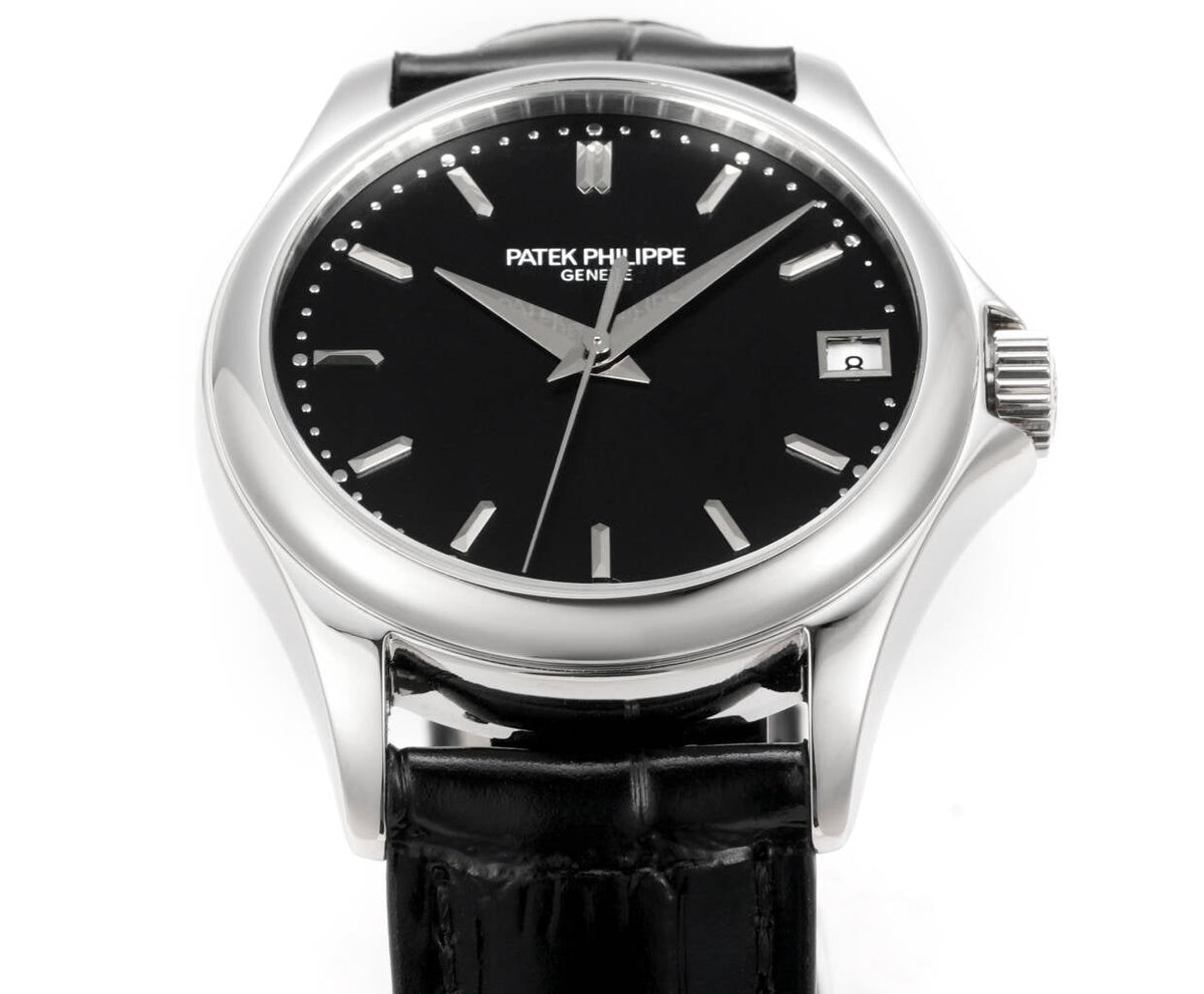 Patek Philippe Calatrava 37mm Black Dial Black Leather Strap