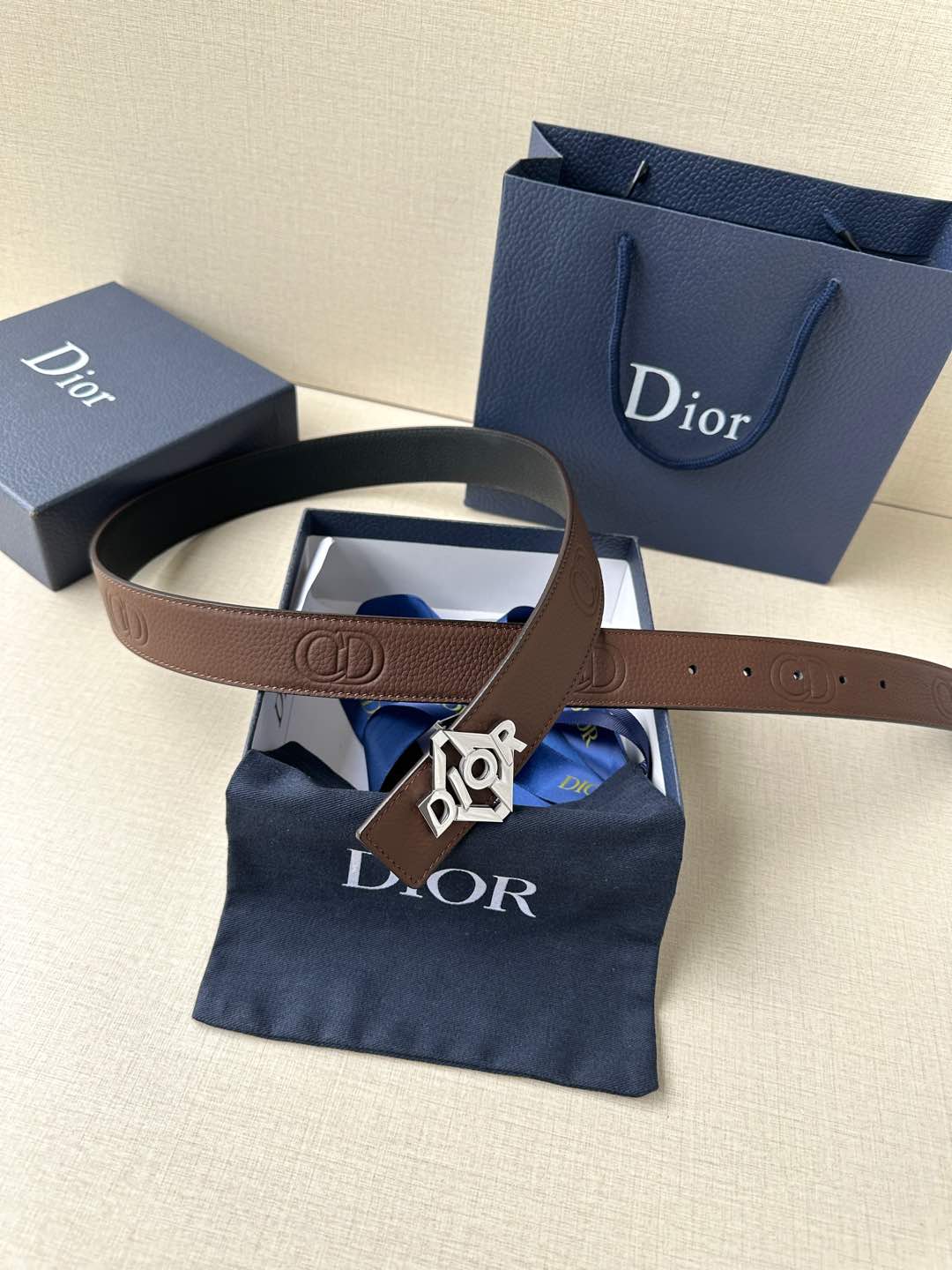 Dior 2026 CD Logo Buckle Belt 35mm Cowhide