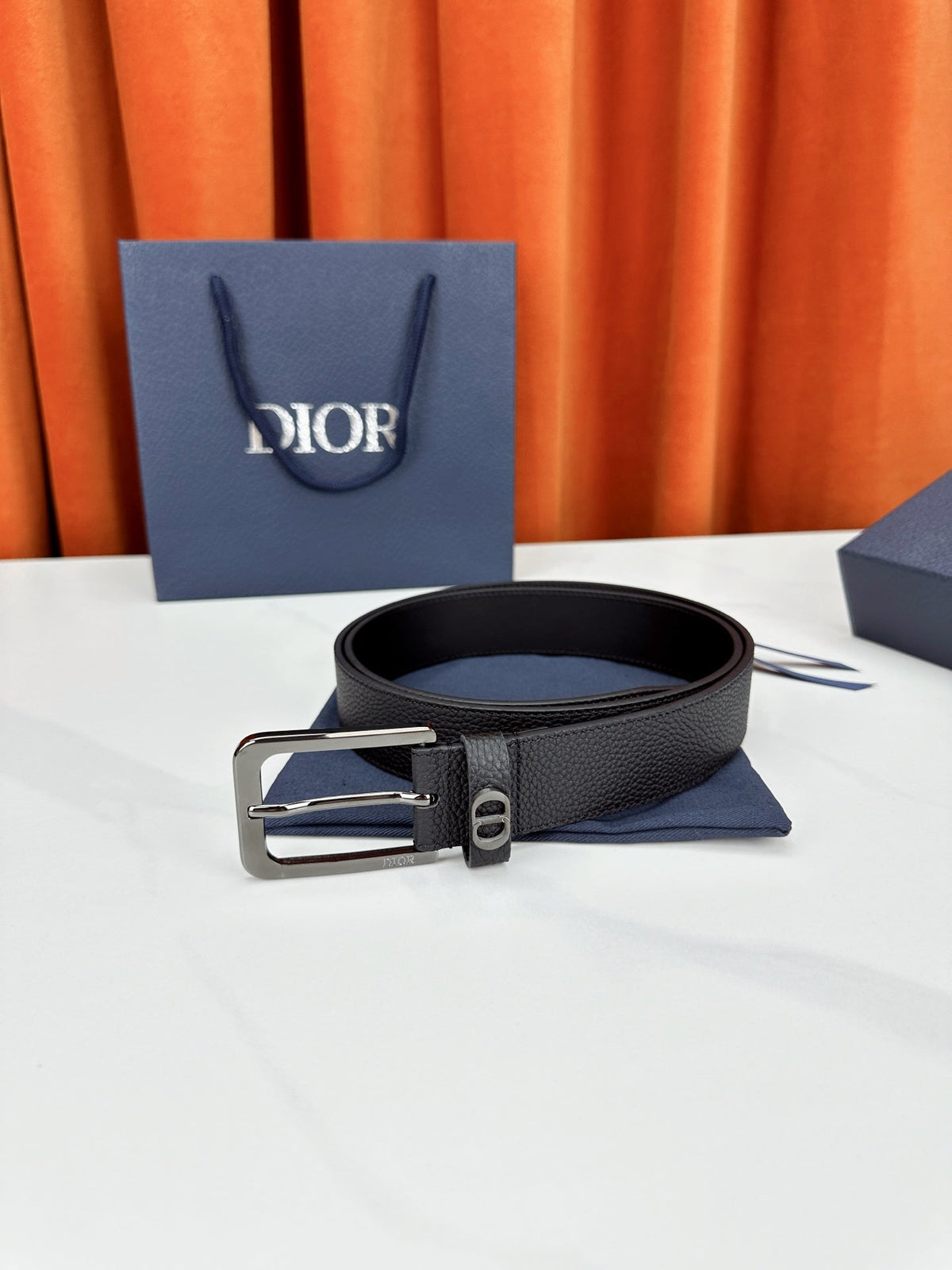 Dior 2026 CD Icon Grained Belt 35mm Black Calfskin