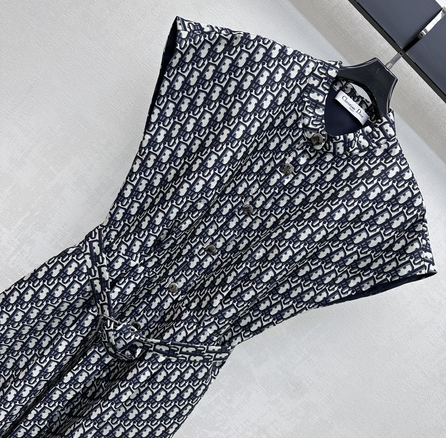 Dior 2026 Jacquard Waistband Dress Blue White Polyester 378703