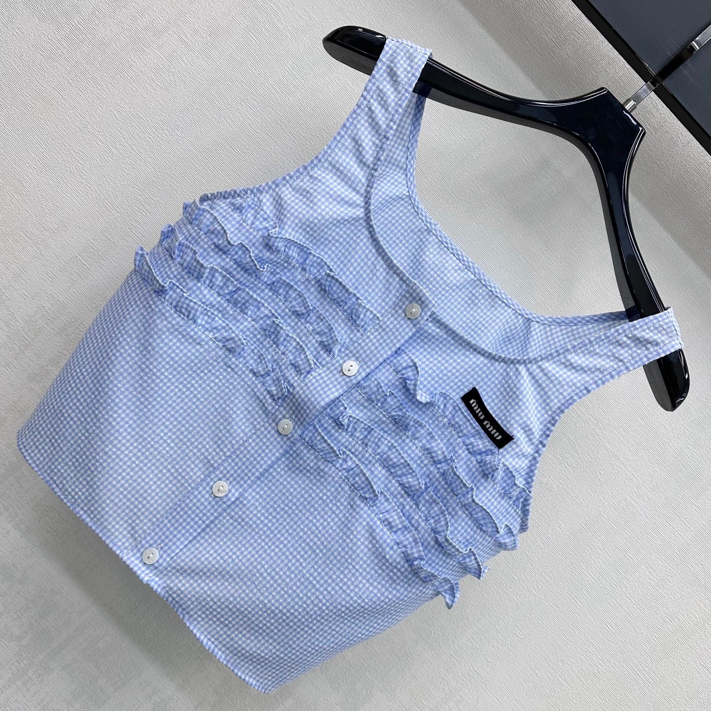 Miumiu 2026 Checkered Vest and Skirt Set Blue Polyester Cotton 431848