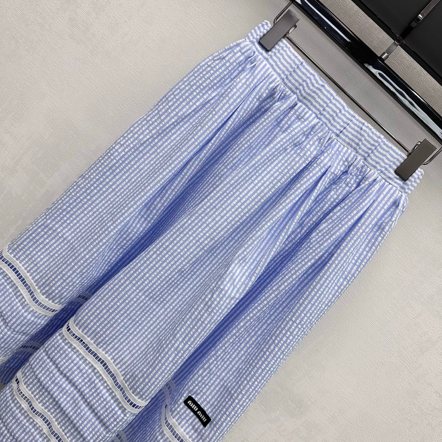 Miumiu 2026 Striped Vest And Skirt Set Blue Cotton 558600