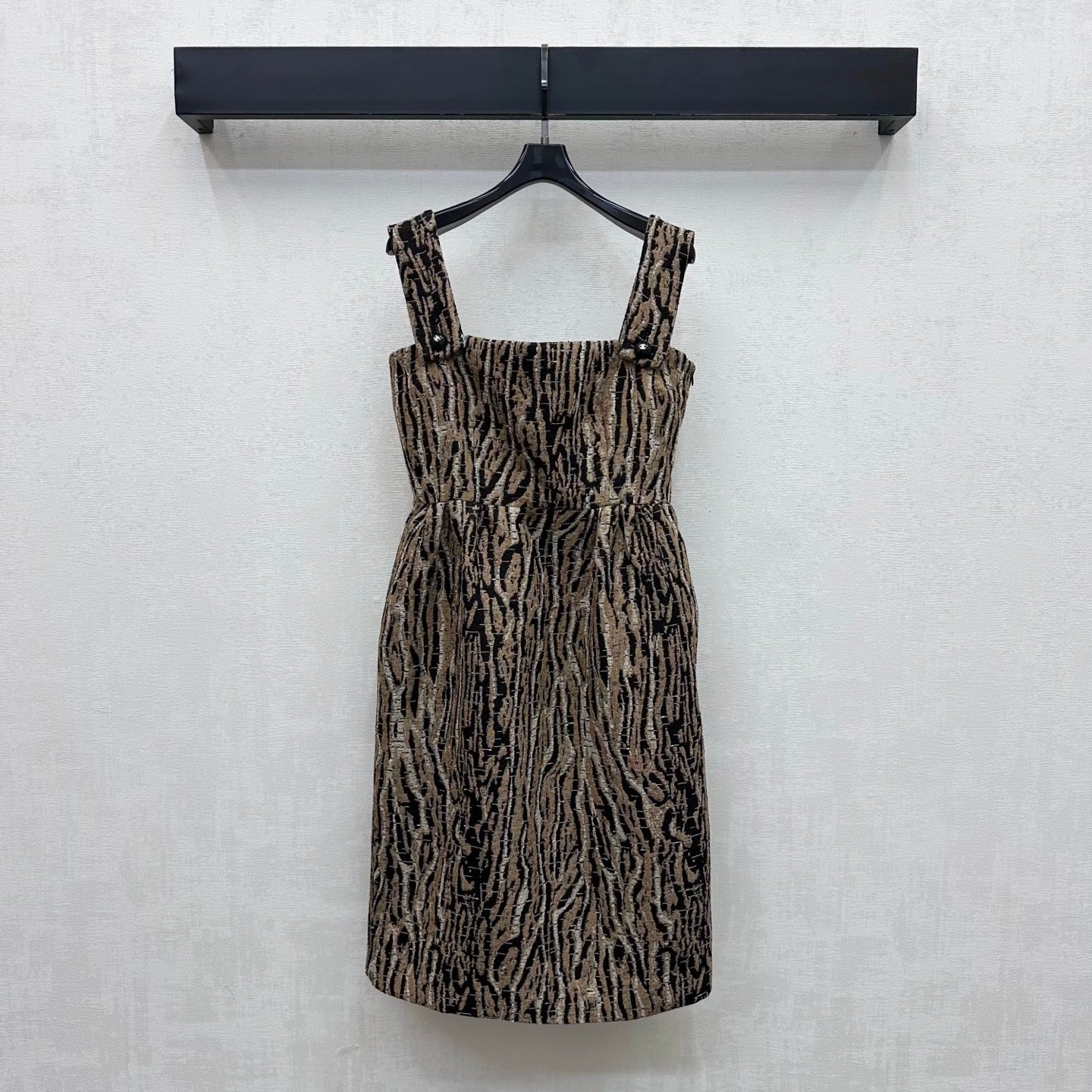 Chanel 2026 Tiger-print Suspender Dress Black Beige Cotton 418540