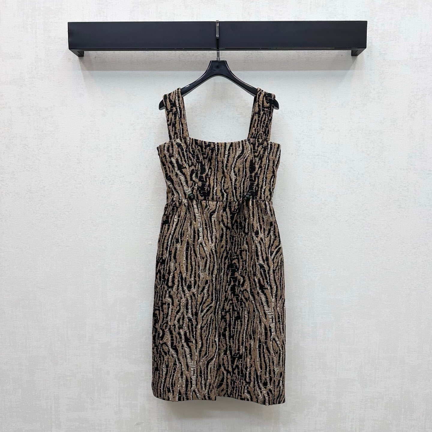 Chanel 2026 Tiger-print Suspender Dress Black Beige Cotton 418540